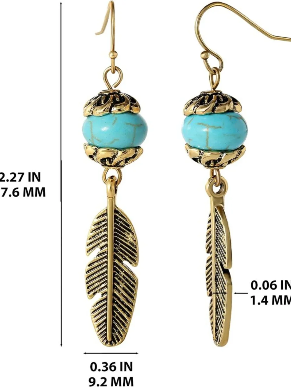 Turquoise Dangle Earrings for Women, Oxidized Gold & Silver Western Jewelry